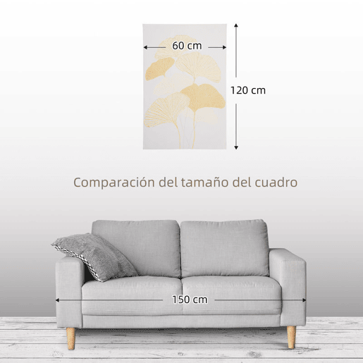 HOMCOM Pintura em Tela Folhas de Ginkgo Biloba 90x60cm Impressão Artística para Decoração de Parede na Sala de Estar Quarto de Escritório