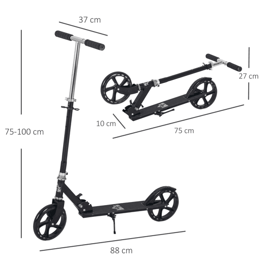 HOMCOM Trotinete Dobrável para Crianças de 7 a 14 Anos Trotinete Infantil com Guiador Ajustável em 4 Níveis e Travão 88x37x75-100cm Preto HOMCOM Trotinete Dobrável para Crianças de 7 a 14 Anos Trotinete Infantil com Guiador Ajustável em 4 Níveis e Travão 88x37x75-100cm Preto