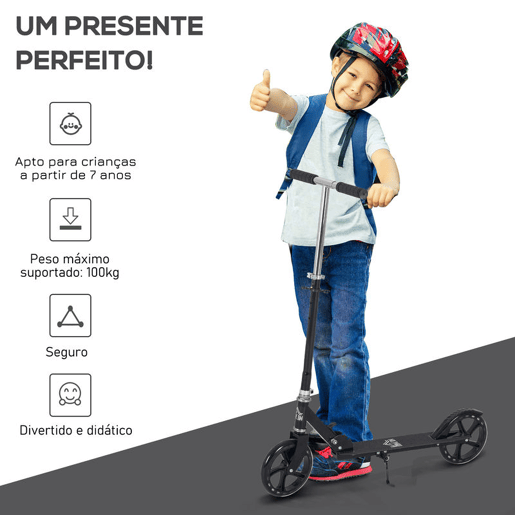 HOMCOM Trotinete Dobrável para Crianças de 7 a 14 Anos Trotinete Infantil com Guiador Ajustável em 4 Níveis e Travão 88x37x75-100cm Preto HOMCOM Trotinete Dobrável para Crianças de 7 a 14 Anos Trotinete Infantil com Guiador Ajustável em 4 Níveis e Travão 88x37x75-100cm Preto