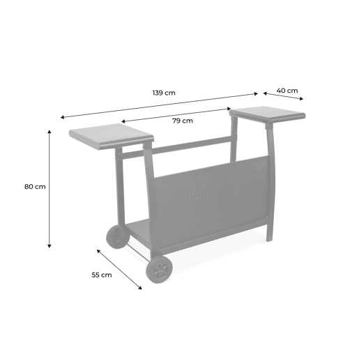 Carrinho grelhador 4 queimadores aço, Desserte pour plancha Porthos 4 brûleurs, Preto, 139x55x80 cm