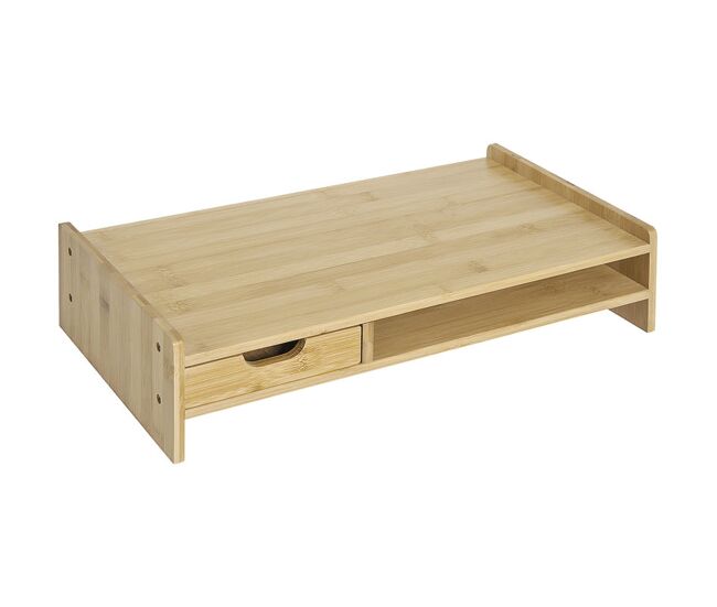 Homcom monitor soporte de bambú elevador de pantallas mesa de ordenador portátil organizador de escritorio 49x25,5x11,5 cm