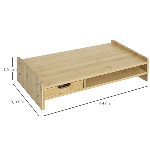HOMCOM Suporte para Monitor de Bambu Organizador de Escritório para Monitor Portátil 48x25,5x11,5 cm Madeira