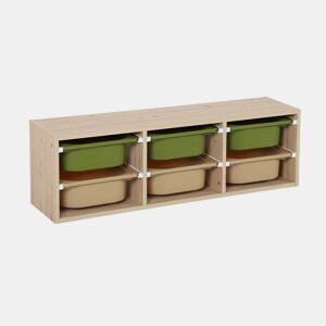 Móvel de arrumação para criança 6 recipientes de arrumação, Sora, Verde oliva, 97.5x21x29.4 cm