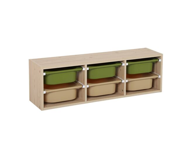 Mueble de almacenamiento infantil horizontal, 6 cajas, sora, verde oliva, 97.5x21x29.4 cm