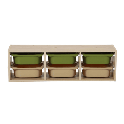 Móvel de arrumação para criança 6 recipientes de arrumação, Sora, Verde oliva, 97.5x21x29.4 cm