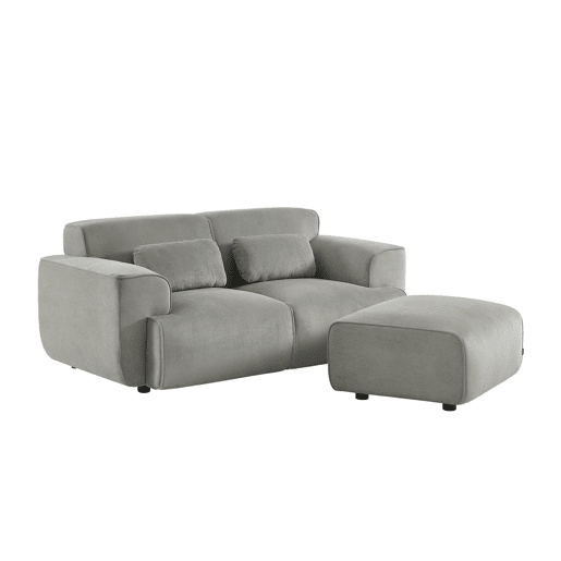 Pufe, apoio para pés para sofá veludo canelado de 2 lugares, Wallas veludo, Cinza Claro, 76x70x41 cm