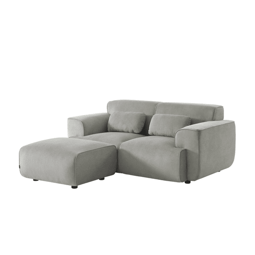 Pufe, apoio para pés para sofá veludo canelado de 2 lugares, Wallas veludo, Cinza Claro, 76x70x41 cm