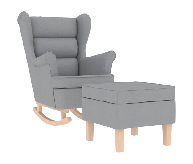 Vidaxl sillón mecedora con taburete tela gris claro