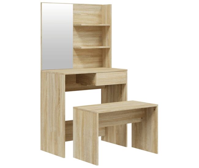 Juego de tocador - tocador de maquillaje - mesa de tocador color roble sonoma 74,5x40x141 cm
