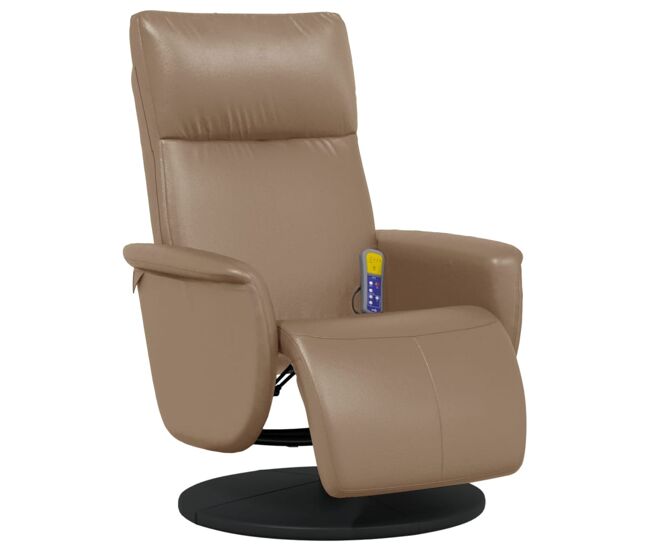 Vidaxl sillón reclinable masaje reposapiés cuero sintético capuchino