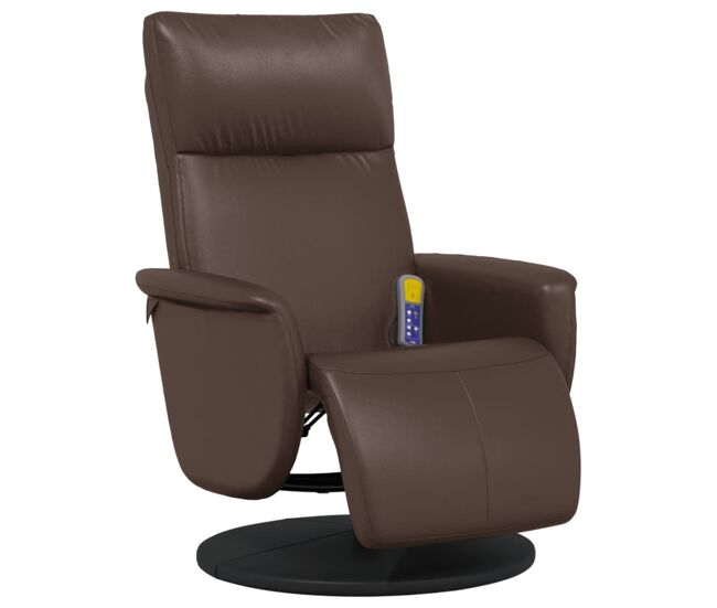 Vidaxl sillón reclinable masaje con reposapiés cuero sintético marrón