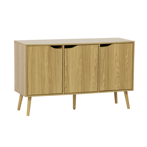 Aparador para arrumação com efeito de nogueira, 3 portas, 120cm, Nepal, Efeito freixo, 120x39x73.5 cm