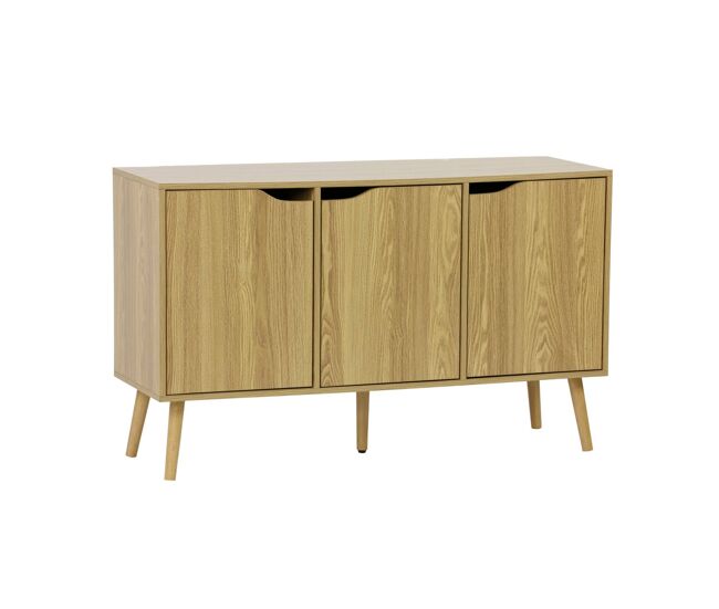 Aparador efecto nogal con 3 puertas y 3 estantes, 120cm efecto fresno - 120x39x73.5 cm