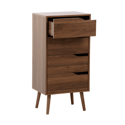 Cômoda em madeira, 4 gavetas, Nepal, Madeira de nogueira, 48x39.5x96 cm