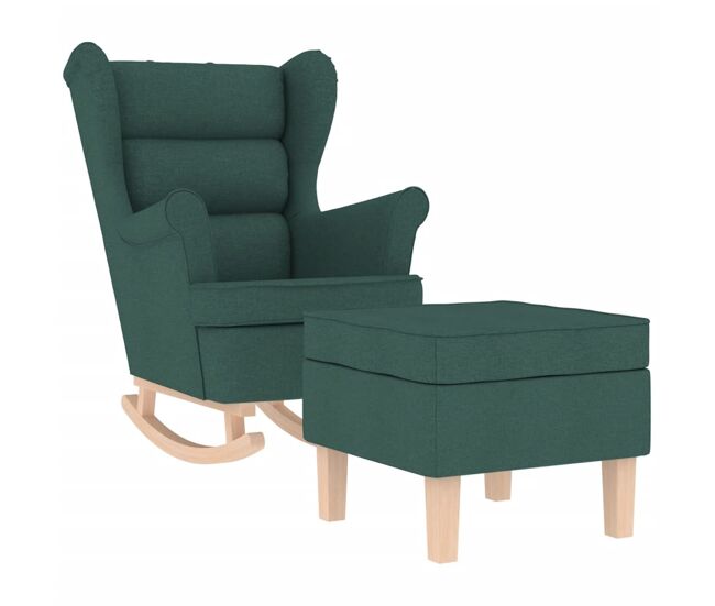 Vidaxl sillón mecedora con taburete tela verde oscuro
