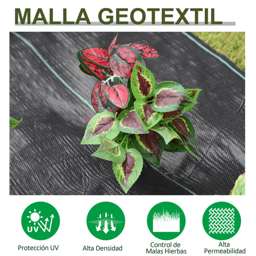 Outsunny Malha Geotêxtil 2x50 m Malha de jardim contra ervas daninhas 100 g  m² rolo de malha preto