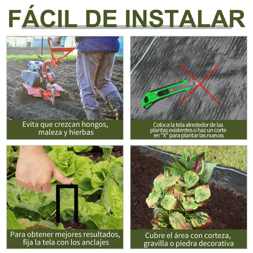 Outsunny Malha Geotêxtil 2x50 m Malha de jardim contra ervas daninhas 100 g  m² rolo de malha preto
