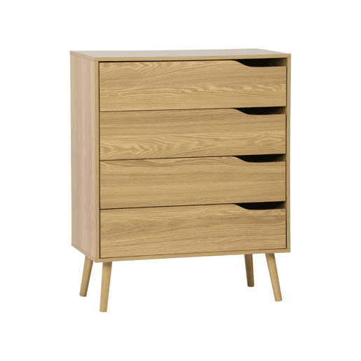 Cómoda em nogueira de 4 gavetas, Nepal, Efeito freixo, 80x40x99 cm