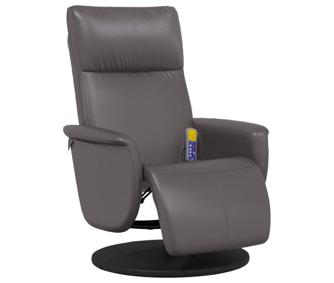 Vidaxl sillón reclinable de masaje con reposapiés cuero sintético gris