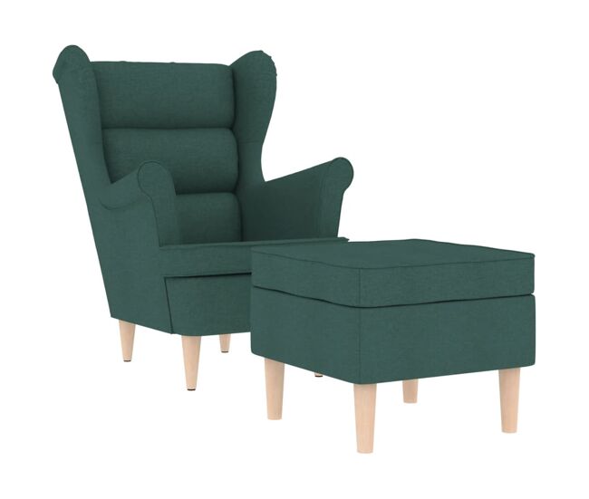 Vidaxl sillón con reposapiés tela verde oscuro