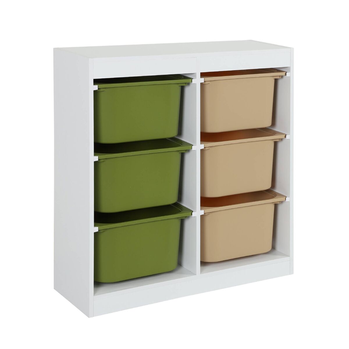 Mueble de almacenamiento infantil, 6 cajas coloridas, sora, verde oliva, 81.5x30x89 cm