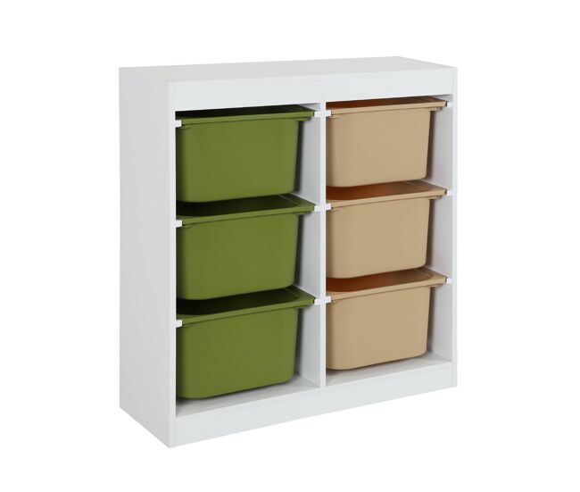 Mueble de almacenamiento infantil, 6 cajas coloridas, sora, verde oliva, 81.5x30x89 cm