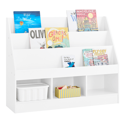SoBuy Estante Infantil Móvel para Brinquedos e Livros 3 Níveis Branco 100x30x80cm KMB118-W