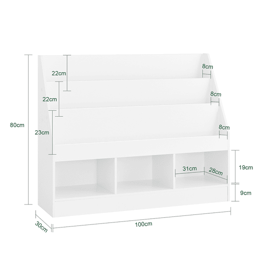 SoBuy Estante Infantil Móvel para Brinquedos e Livros 3 Níveis Branco 100x30x80cm KMB118-W