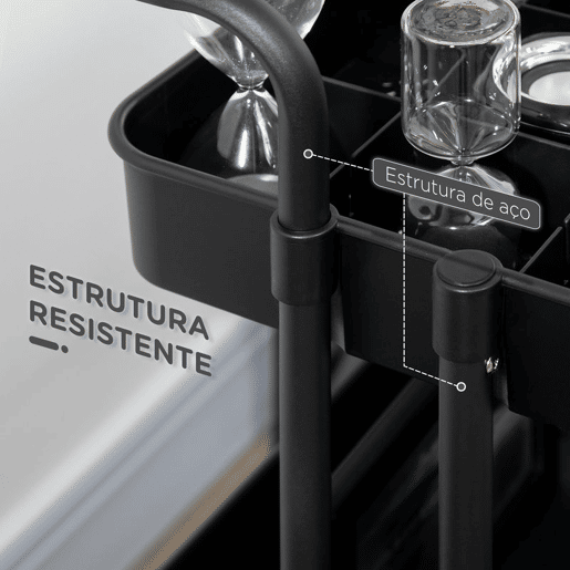HOMCOM Carrinho de Cozinha de Aço Carrinho de Armazenamento com 4 Ganchos 3 Cestas Removíveis 3 Caixas Suspensas e Travões para Casa de Banho Sala de Estar Dormitório 42x38x86,5cm Preto
