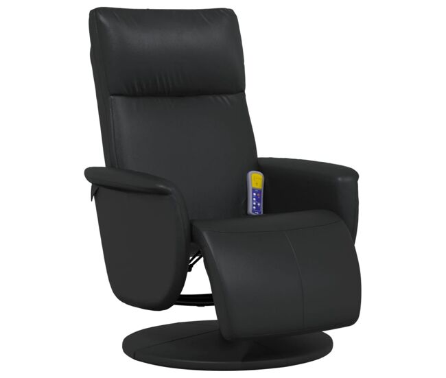 Vidaxl sillón reclinable masaje con reposapiés cuero sintético negro