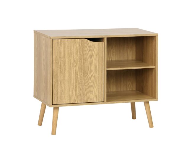 Aparador efecto nogal 1 puerta y 2 estantes, 80cm efecto fresno - 80x39x69 cm