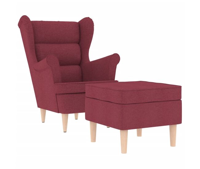 Vidaxl sillón con reposapiés de tela rojo tinto