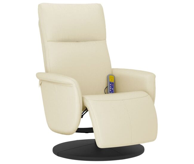 Vidaxl sillón reclinable masaje con reposapiés cuero sintético crema