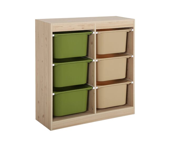 Mueble de almacenamiento infantil, 6 cajas coloridas, sora, verde oliva, 81.5x30x89 cm