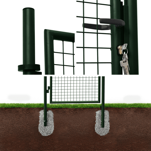 Portão de jardim metal com fechadura e maçaneta, Portillon 150 x 87cm, Verde, 87x87x150 cm