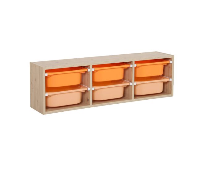 Mueble de almacenamiento infantil horizontal, 6 cajas, sora, naranja, 97.5x21x29.4 cm