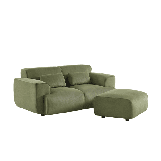 Pufe, apoio para pés para sofá veludo canelado de 2 lugares, Wallas veludo, Verde, 76x70x41 cm