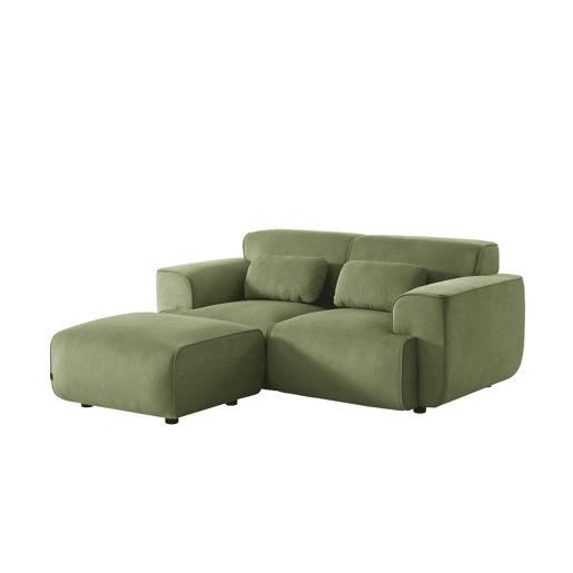 Pufe, apoio para pés para sofá veludo canelado de 2 lugares, Wallas veludo, Verde, 76x70x41 cm