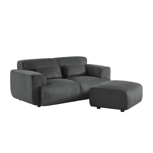 Pufe, apoio para pés para sofá veludo canelado de 2 lugares, Wallas veludo, Cinza escuro, 76x70x41 cm