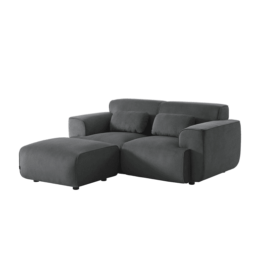 Pufe, apoio para pés para sofá veludo canelado de 2 lugares, Wallas veludo, Cinza escuro, 76x70x41 cm
