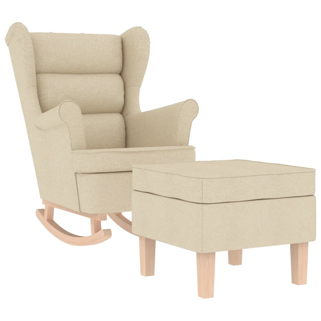 Vidaxl sillón mecedora con taburete tela color crema