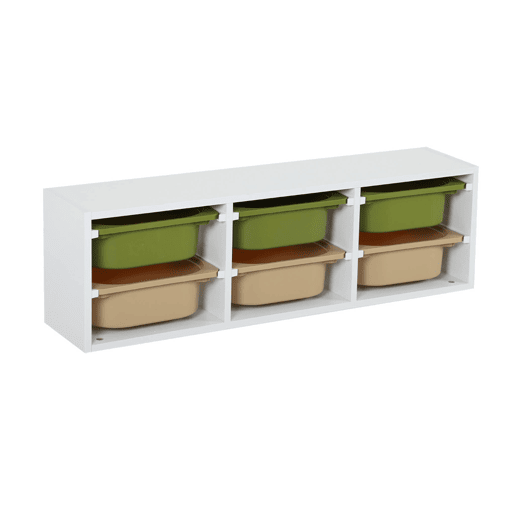 Móvel de armazenamento para criança com 6 caixas de armazenamento, Sora, Verde oliva, 97.5x21x29.4 cm