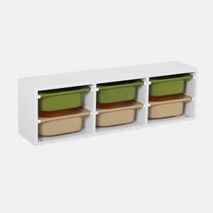 Móvel de armazenamento para criança com 6 caixas de armazenamento, Sora, Verde oliva, 97.5x21x29.4 cm