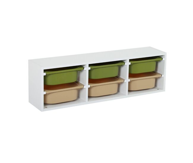 Mueble de almacenamiento infantil horizontal, 6 cajas, sora, verde oliva, 97.5x21x29.4 cm