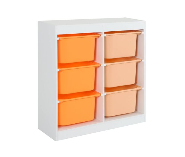 Mueble de almacenamiento infantil, 6 cajas coloridas, sora, naranja, 81.5x30x89 cm