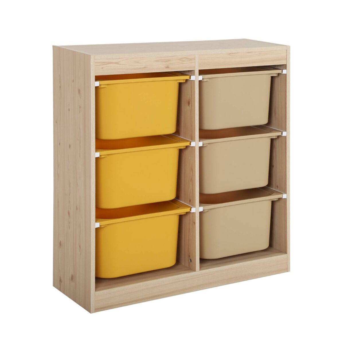 Mueble de almacenamiento infantil, 6 cajas coloridas, sora, mostaza, 81.5x30x89 cm