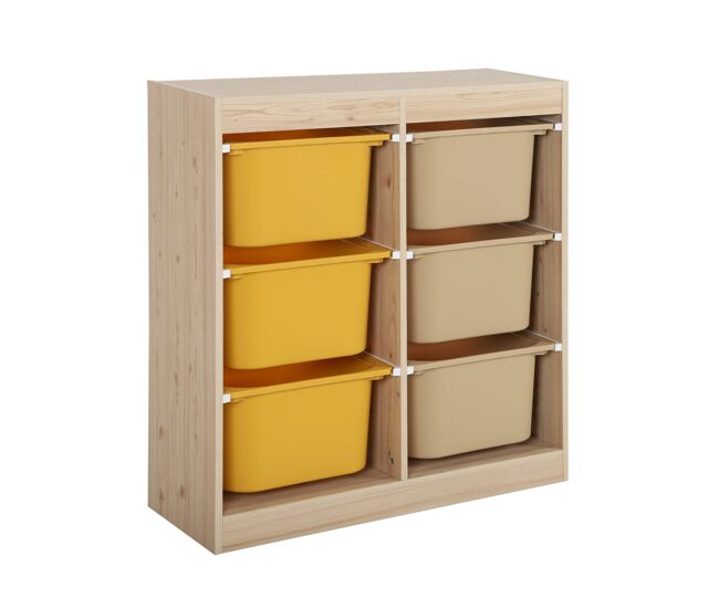 Mueble de almacenamiento infantil, 6 cajas coloridas, sora, mostaza, 81.5x30x89 cm