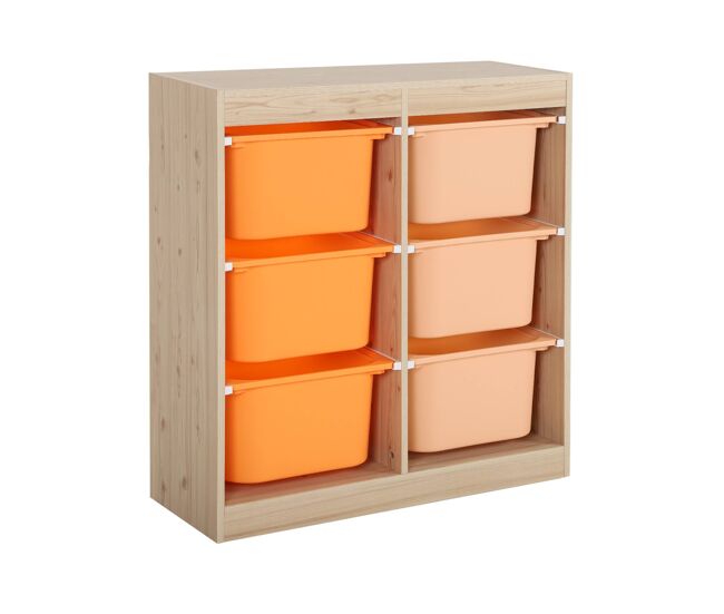 Mueble de almacenamiento infantil, 6 cajas coloridas, sora, naranja, 81.5x30x89 cm