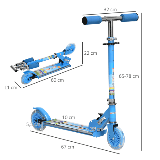 HOMCOM Trotinete para Crianças Dobrável Trotinete Infantil com Luzes e Música 4 Alturas Ajustável Rodas Brilhantes e Pedal LED para 3-7 Anos Carga 50 kg 67x32x65-78 cm Azul HOMCOM Trotinete para Crianças Dobrável Trotinete Infantil com Luzes e Música 4 Alturas Ajustável Rodas Brilhantes e Pedal LED para 3-7 Anos Carga 50 kg 67x32x65-78 cm Azul