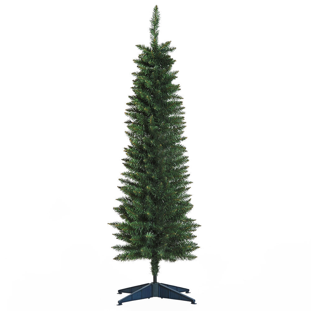 Homcom árbol de navidad estrecho 150 cm, árbol artificial con 294 ramas, base de plástico desmontable, fácil montaje, para salón interior, verde